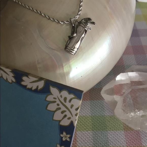 🆕☯️-GOLF BAG NECKLACE-PLATINUM RHODIUM ⛳️ - Picture 1 of 4